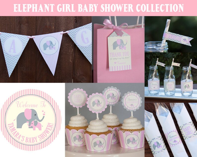 Elephant Baby Shower Diaper Raffle Cards Girl Baby Shower Printable Pink, Grey, Cream image 2