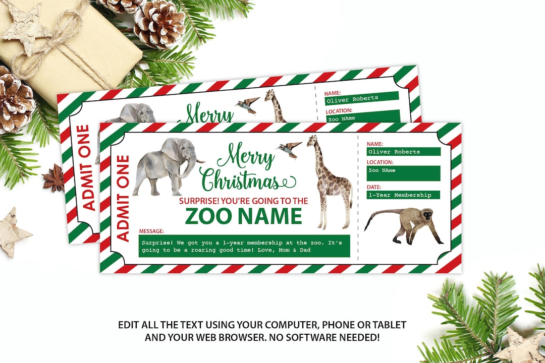 Zoo Ticket Zoo Membership Christmas Gift Editable Zoo Etsy