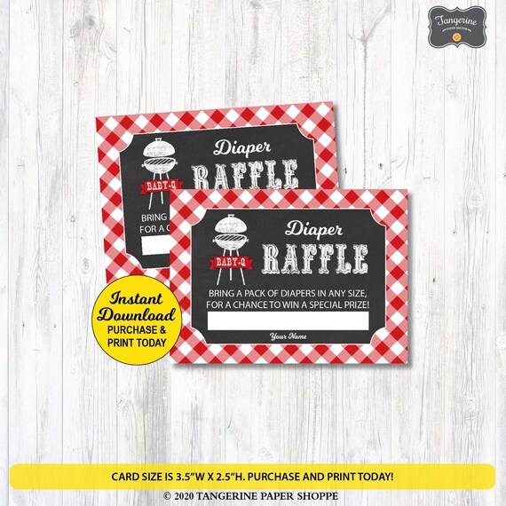 Baby Q Diaper Raffle Cards, BBQ Baby Shower Diaper Raffle Ticket Red