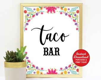 Fiesta Taco Bar Sign, Fiesta Bridal Shower, Baby Shower Decor, Taco Sign, Mexican Floral Sign, Printable Sign