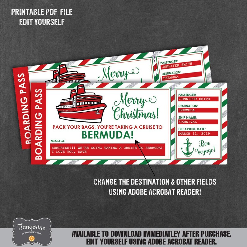 Christmas Cruise Ticket Printable Surprise Trip Ticket Boat Etsy