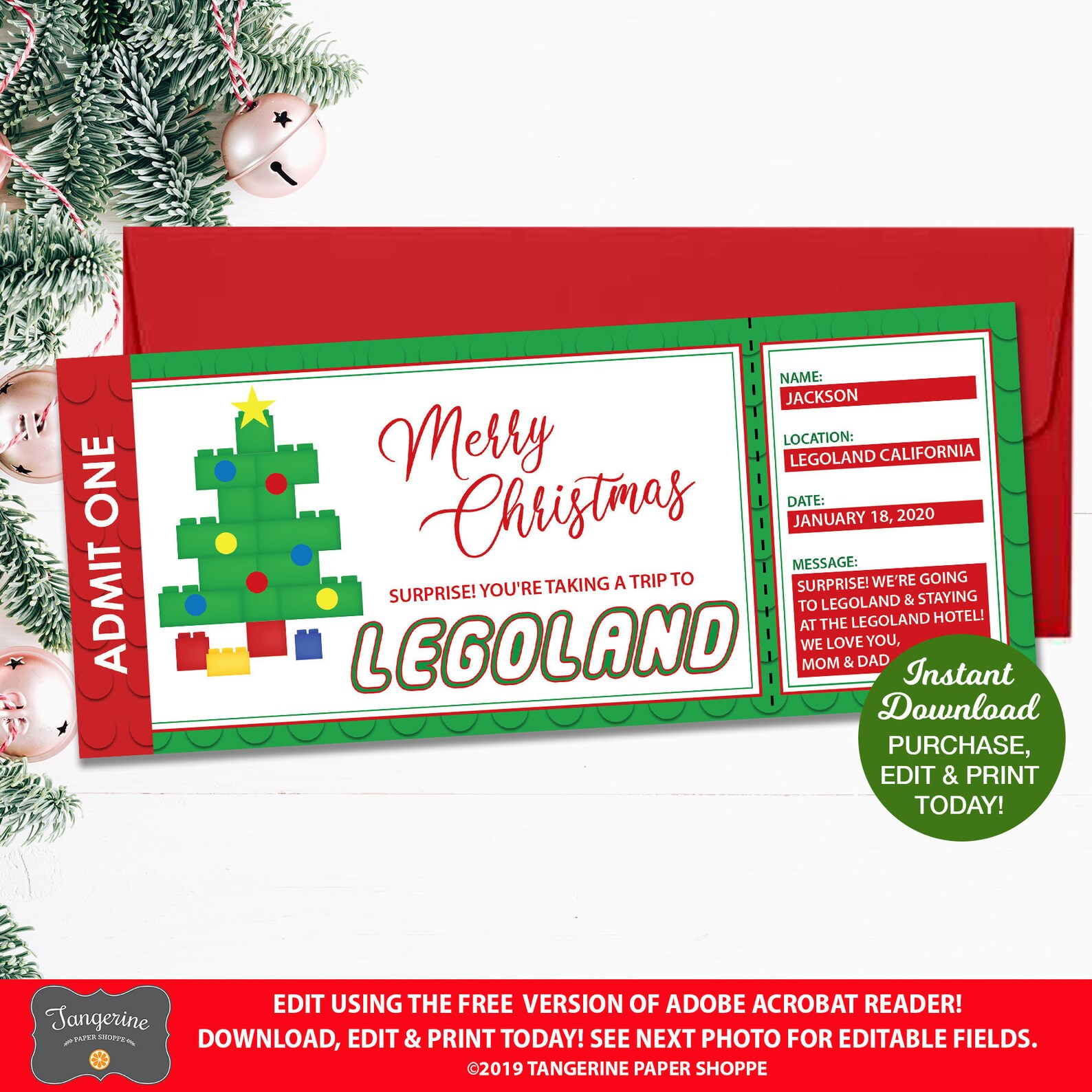 legoland ticket fake christmas gift ticket surprise trip etsy