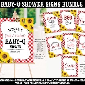 Baby Q Signs Bundle, Baby Q Welcome Sign, BBQ Baby Shower Signs Package, BBQ Sunflower Baby Shower, Coed Baby Shower, Printable Signs
