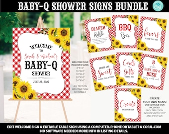 Baby Q Signs Bundle, Baby Q Welcome Sign, BBQ Baby Shower Signs Package, BBQ Sunflower Baby Shower, Coed Baby Shower, Printable Signs