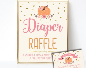 Pumpkin Diaper Raffle, Pumpkin Diaper Raffle Cards and Sign, Fall Baby Shower Decorations, Printable PDF File, Instant Download,