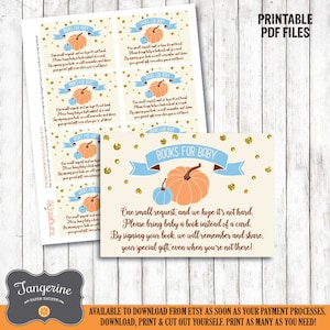 Pumpkin Book Request Cards, Little Pumpkin Boy Baby Shower, Fall Boy Baby Shower, Book For Baby, Printable PDF File, Instant Download