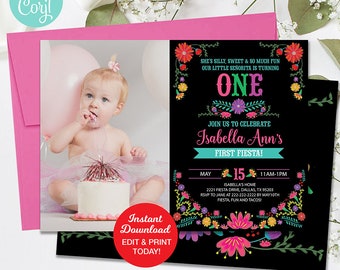 Fiesta Birthday Photo Invitation, First Birthday Invitation, First Fiesta, Editable Invitation, Photo Invite, Printable Invite