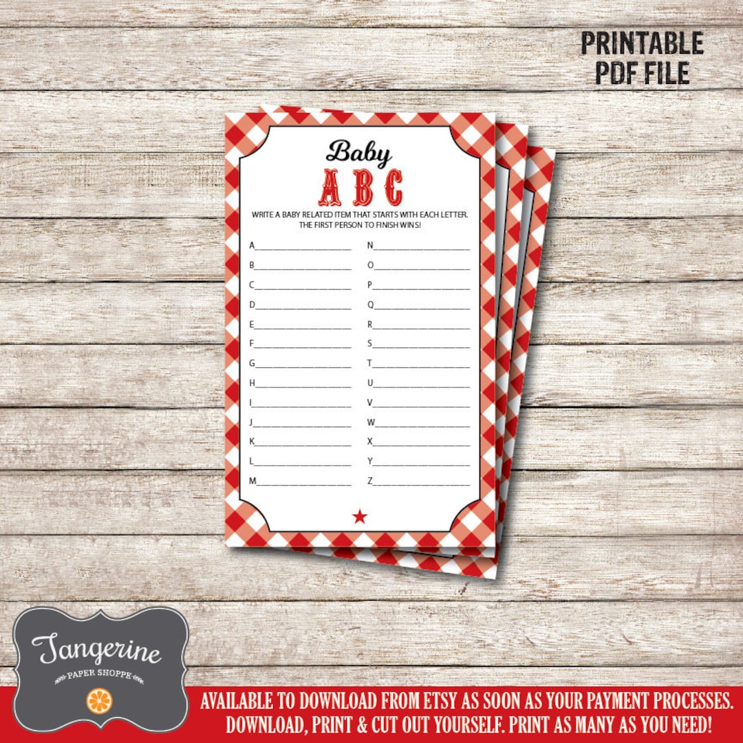 Baby ABC Game Printable, Baby Q Baby Shower Game Red, Baby Shower Games ...