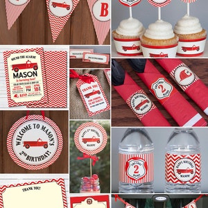 Fire Truck Birthday Banner - Firfighter Birthday Banner - PERSONALIZED - Red, Black & Cream - Digital PDF File image 3