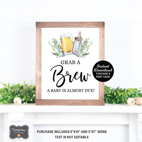 Grab A Brew A Baby is Almost Due, Beer Sign, A Baby is Brewing Sign, Beer Baby Shower, Drink Sign, Coed Baby Shower, Printable Sign Il_570xn