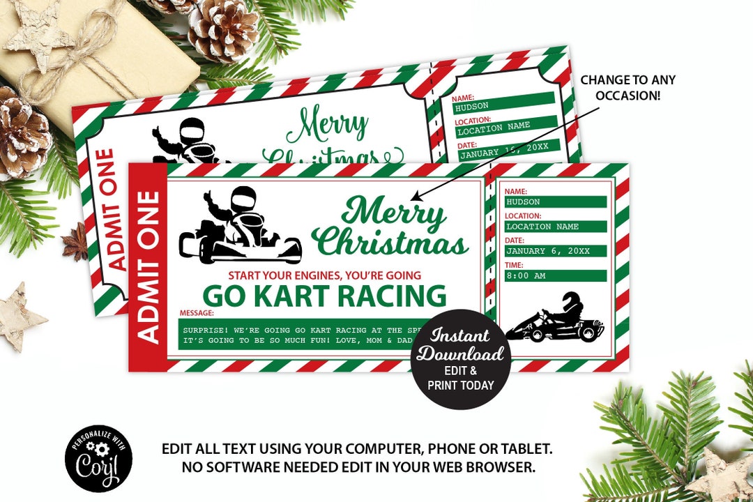 Go Kart Racing Ticket Christmas Gift Go Kart Ticket Editable Etsy