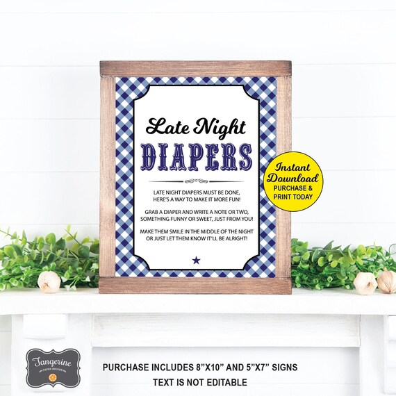 Late Night Diapers Sign, Baby Q Diaper Notes, BBQ Baby Shower Sign