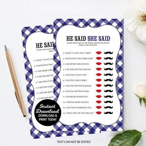 I do BBQ Game, Navy Blue Engagement Party Game, He Said She Said Game, Couples Wedding Shower Games, Bridal Shower Games, Printable PDF File