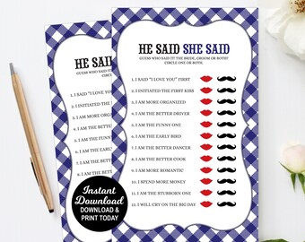 I do BBQ Game, Navy Blue Engagement Party Game, He Said She Said Game, Couples Wedding Shower Games, Bridal Shower Games, Printable PDF File