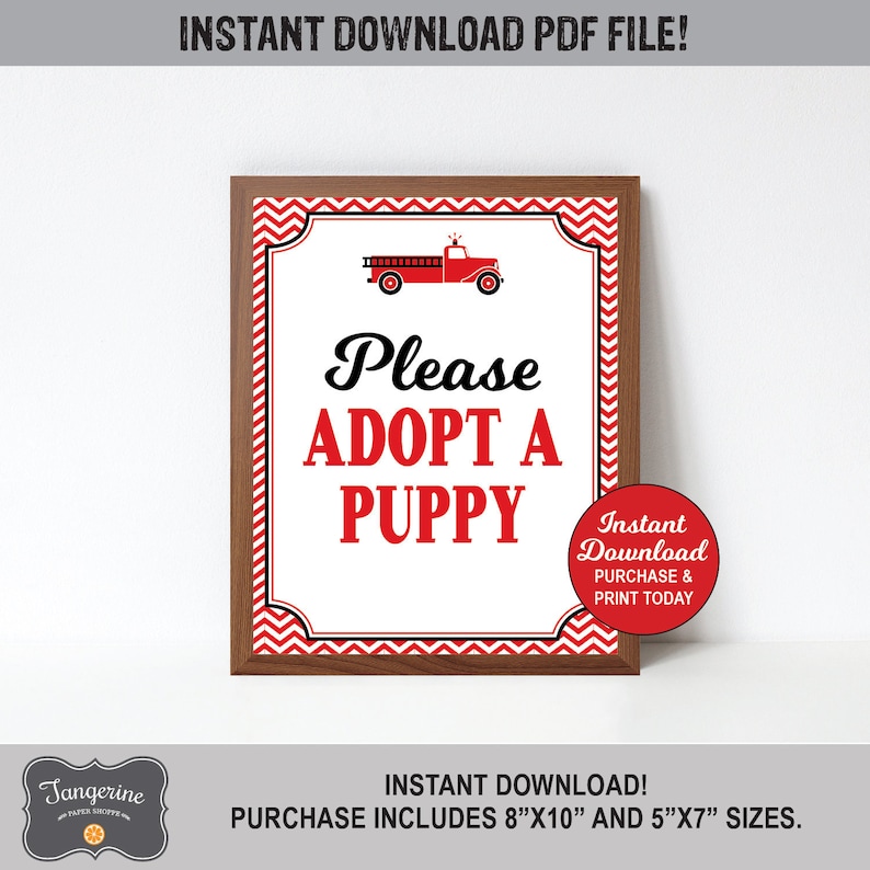 Adopt A Puppy Sign Fire Truck Adopt A Puppy Sign Printable | Etsy