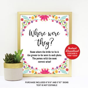 Fiesta Where Were They Game, Fiesta Bridal Shower Game Printable, Fiesta Engagement Activity, Mexican Bridal Shower Game, Instant Download