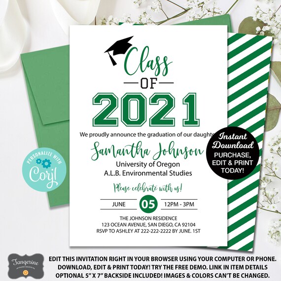 Graduation Invitation Green, Graduation Announcement, Class of 2023  Announcement, Graduation Card, College Graduation, High School Grad - Etsy