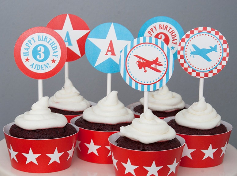 Airplane Birthday Cupcake Toppers Printable PDF File Etsy
