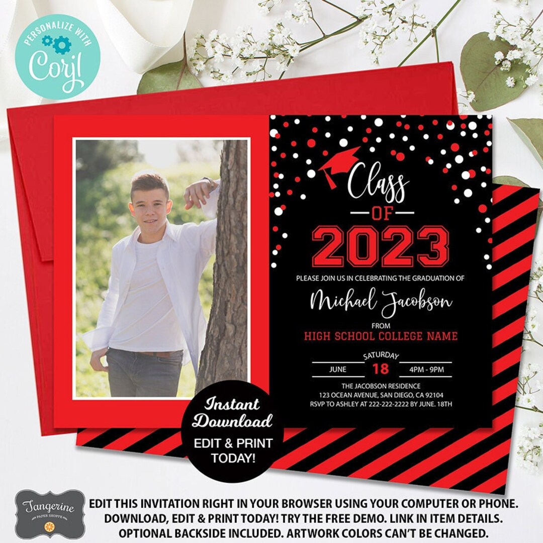 2023 Graduation Party Invitation Red Black Graduation - Etsy