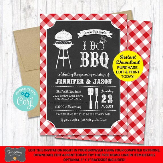 I Do BBQ Invitation Chalkboard, I Do BBQ Couples Wedding Shower