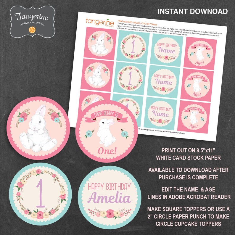 Bunny Birthday Cupcake Toppers Some Bunny First Birthday Etsy