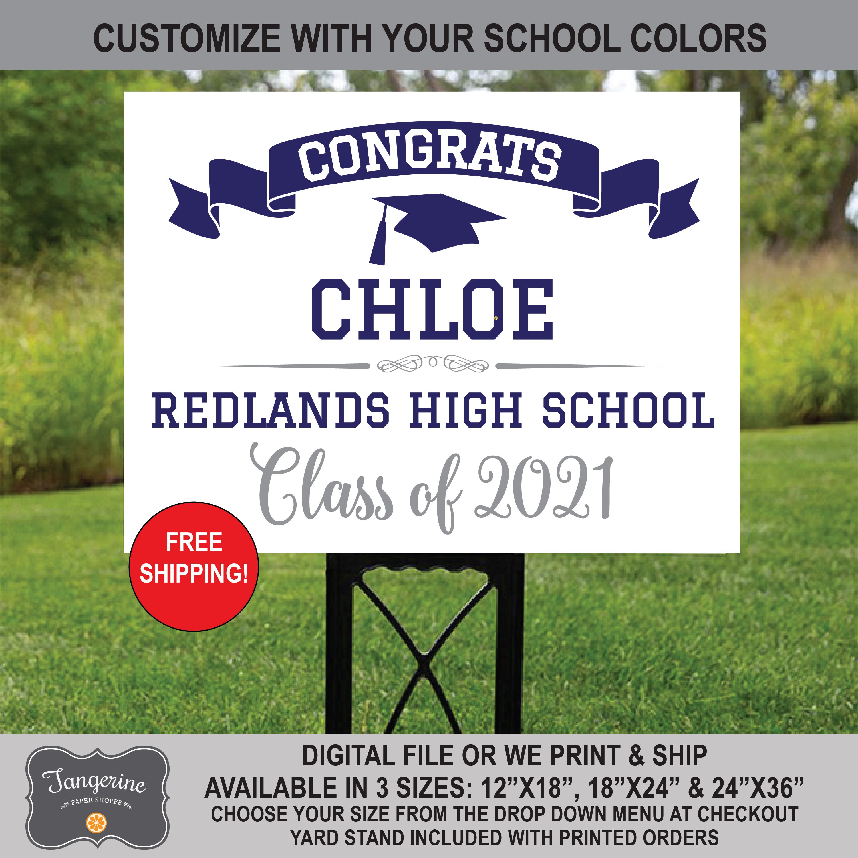 Sign Class of 2022 Graduation Yard Sign / Personalized Congrats Grad High School College Vinyl Banner Free Overnight Shipping