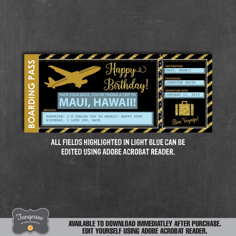 Birthday Airplane Ticket Printable Surprise Trip Ticket - Etsy Ireland