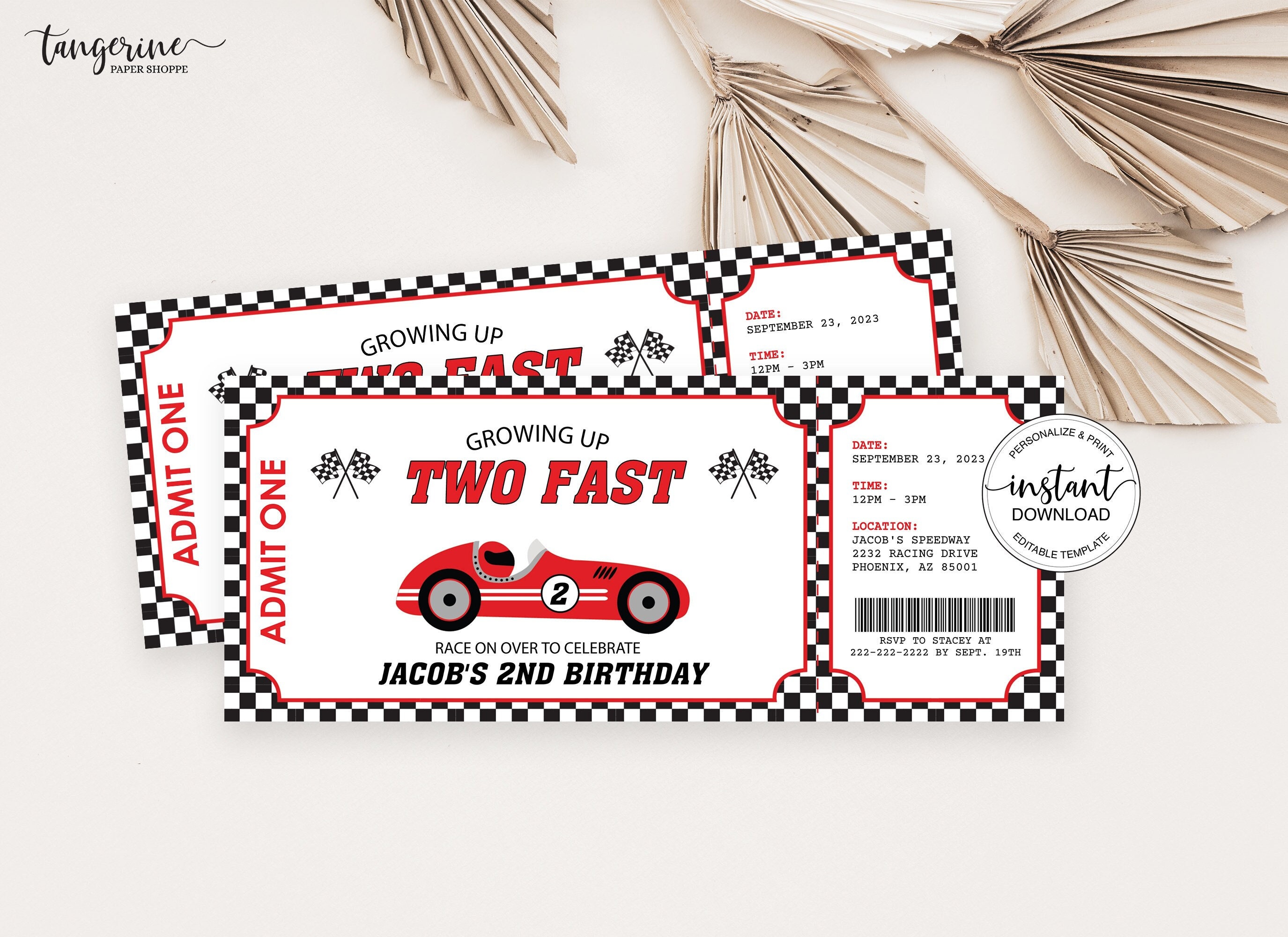 2nd Birthday Invitation Boy, Race Car Birthday Invitation Ticket, Editable Two Fast Birthday Invite, Go Kart Birthday Invitation Template