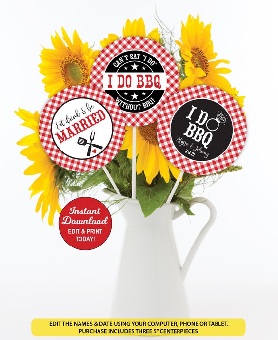 I Do BBQ Centerpieces, BBQ Wedding Shower Centerpiece, Couples Engagement, BBQ Bridal Shower, Summer Wedding Shower, Editable, Printable Il_570xn