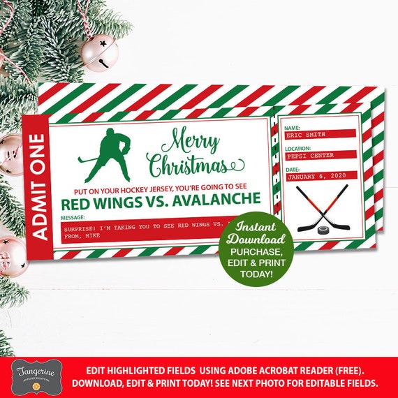 Christmas Hockey Ticket Printable Hockey Gift Surprise Ticket Game 