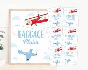 Airplane Birthday Sign Package Airplane Party Bundle Baggage Claim Sign Fueling Station Inflight Snacks Sign Instant Download 0003