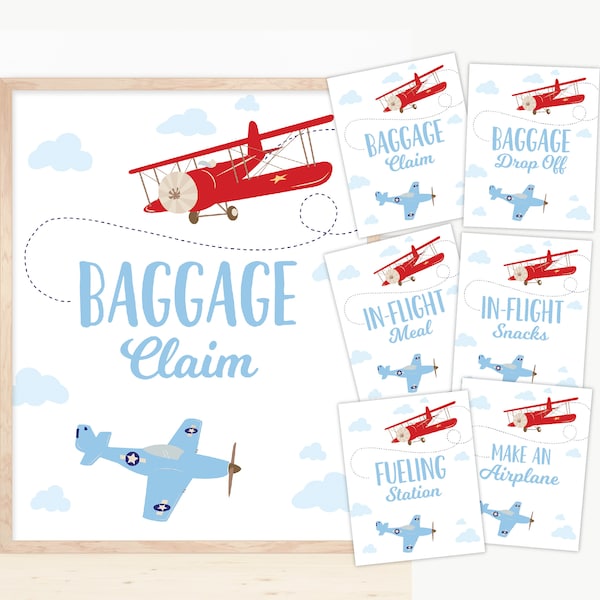 Airplane Birthday Sign Package Airplane Party Bundle Baggage Claim Sign Fueling Station Inflight Snacks Sign Instant Download 0003