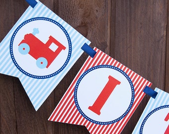 Train Baby Shower Banner - It's A Boy Banner - Toy Train Banner in Red, Blue & Aqua - INSTANT DOWNLOAD