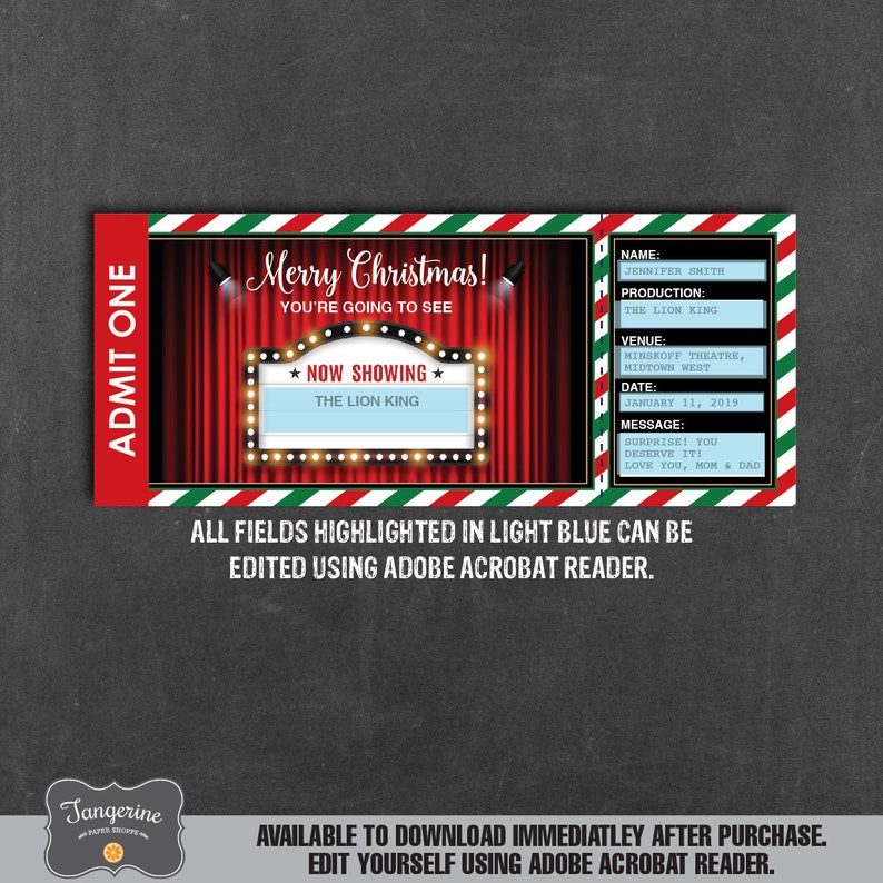 Christmas Theatre Ticket Theater Ticket Gift Surprise Show Etsy UK