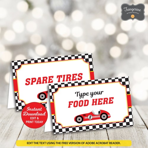Race Car Food Labels Template Printable Birthday Party - Etsy