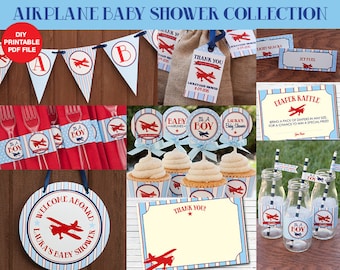 Airplane Baby Shower Decorations Package - Boy Baby Shower - DIY Printables - Personalized