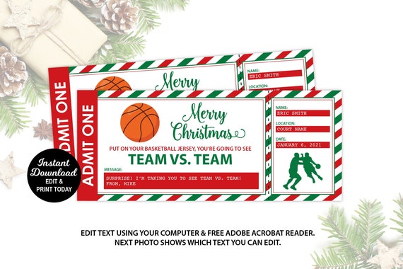 basketball ticket printable basketball christmas gift etsy