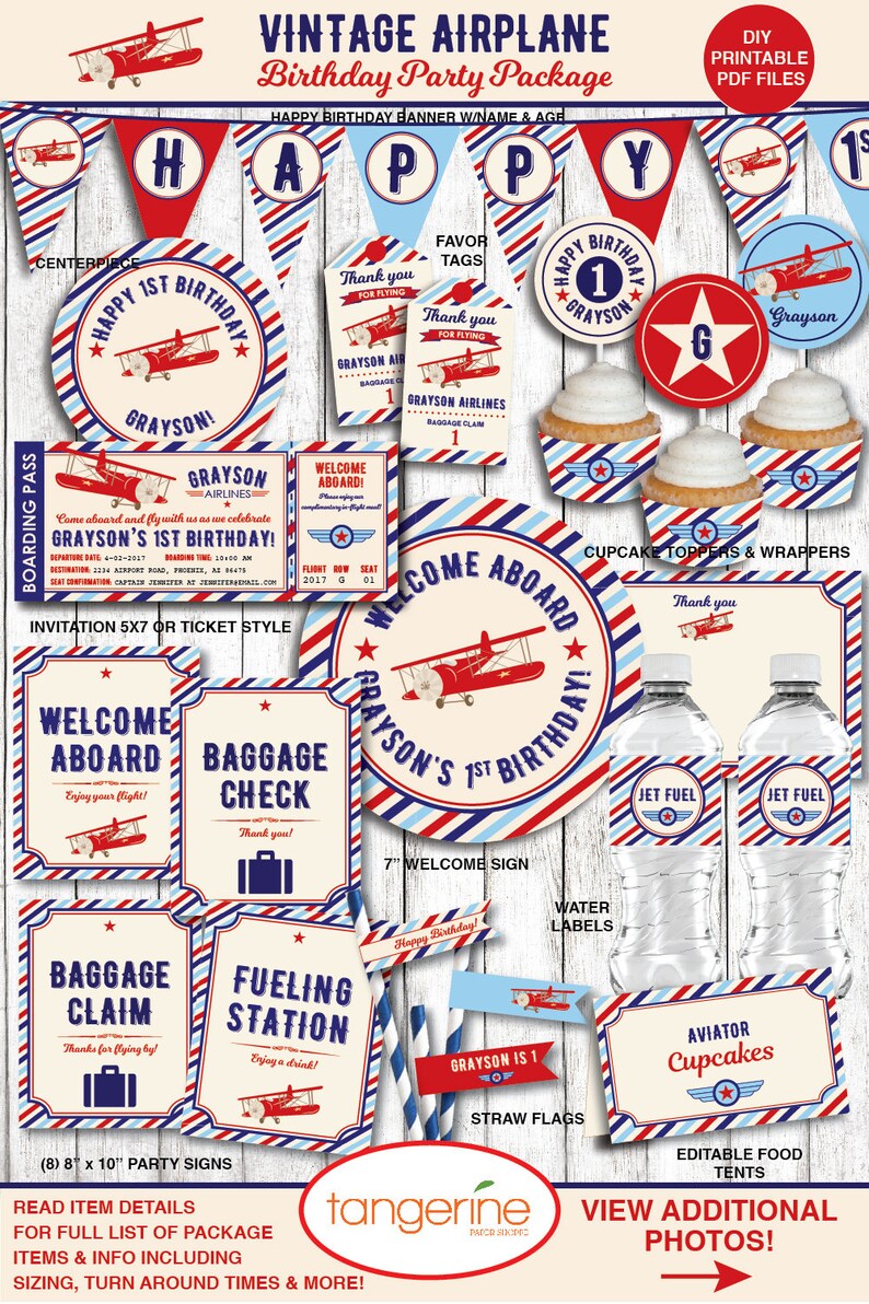 Airplane Birthday Favor Tags, Airplane Thank You Tags, Airplane Luggage Tags, DIY Printable PDF file, Personalized Instant Download image 2