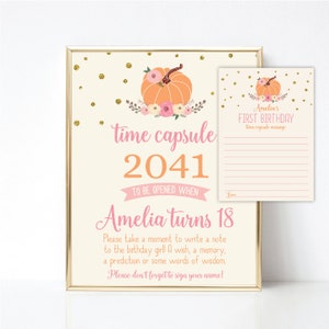 Pumpkin Birthday Time Capsule Editable Fall First Birthday Time Capsule Little Pumpkin Birthday Decoration Instant Download