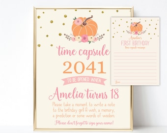 Pumpkin Birthday Time Capsule Editable Fall First Birthday Time Capsule Little Pumpkin Birthday Decoration Instant Download