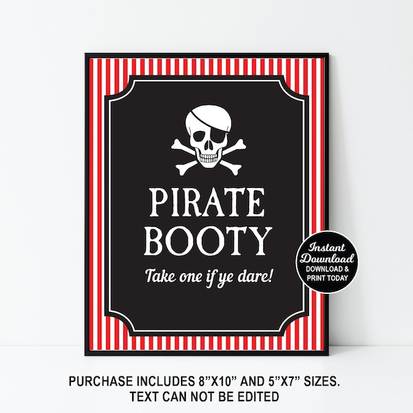 Pirate Birthday Favor Sign, Pirate Booty Sign, Pirate Birthday Decoration, Pirate Favors, Printable Sign