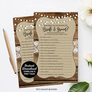 Rustic Bridal Shower Game, Rustic Engagement Game, How Well Do You Know The Bride & Groom Game, Couples Engagement Game, Backyard Engagement