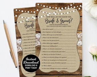 Rustic Bridal Shower Game, Rustic Engagement Game, How Well Do You Know The Bride & Groom Game, Couples Engagement Game, Backyard Engagement