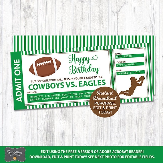 surprise football ticket football gift football ticket printable birthday gift fake game ticket game ticket editable instant download by tangerine paper shoppe catch my party