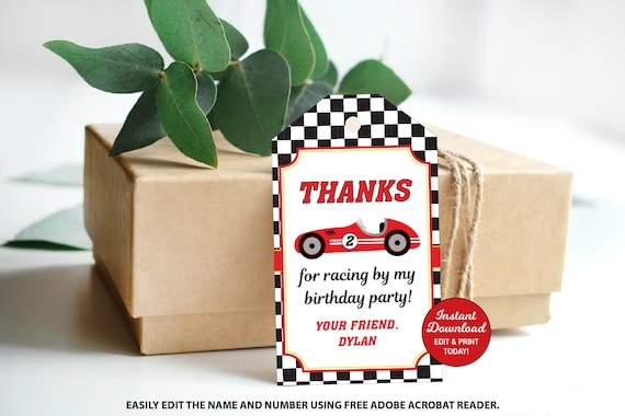 Race Car Thank You Tag, Race Car Favor, Race Car Birthday Decoration, Favor Tags Printable, Editable Instant Download Il_570xn