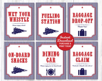 Train Birthday Signs Set, Printable Train Signs, Vintage Train Signs, Baggage Claim Sign, Fueling Station Sign, INSTANT DOWNLOAD
