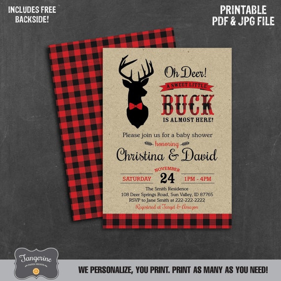 Deer Baby Shower Invitation Woodland Oh Little Buck Printable Pdf File