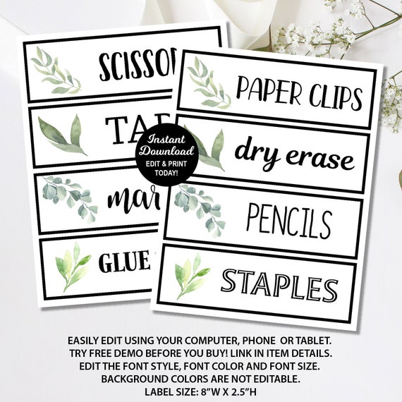Greenery Classroom Labels, Botanical Classroom Supply Labels, Name Tags