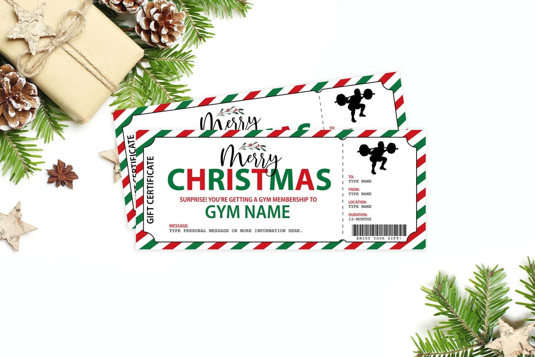 Editable Gym Gift Certificate, Christmas Gift Gym Membership Printable, Christmas Present Gym