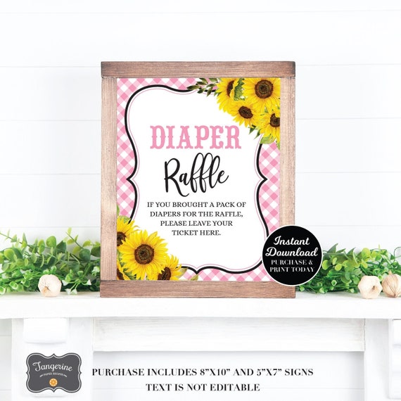 Baby Q Diaper Raffle Sign Pink, BBQ Baby Shower Sign, Sunflower Baby Q